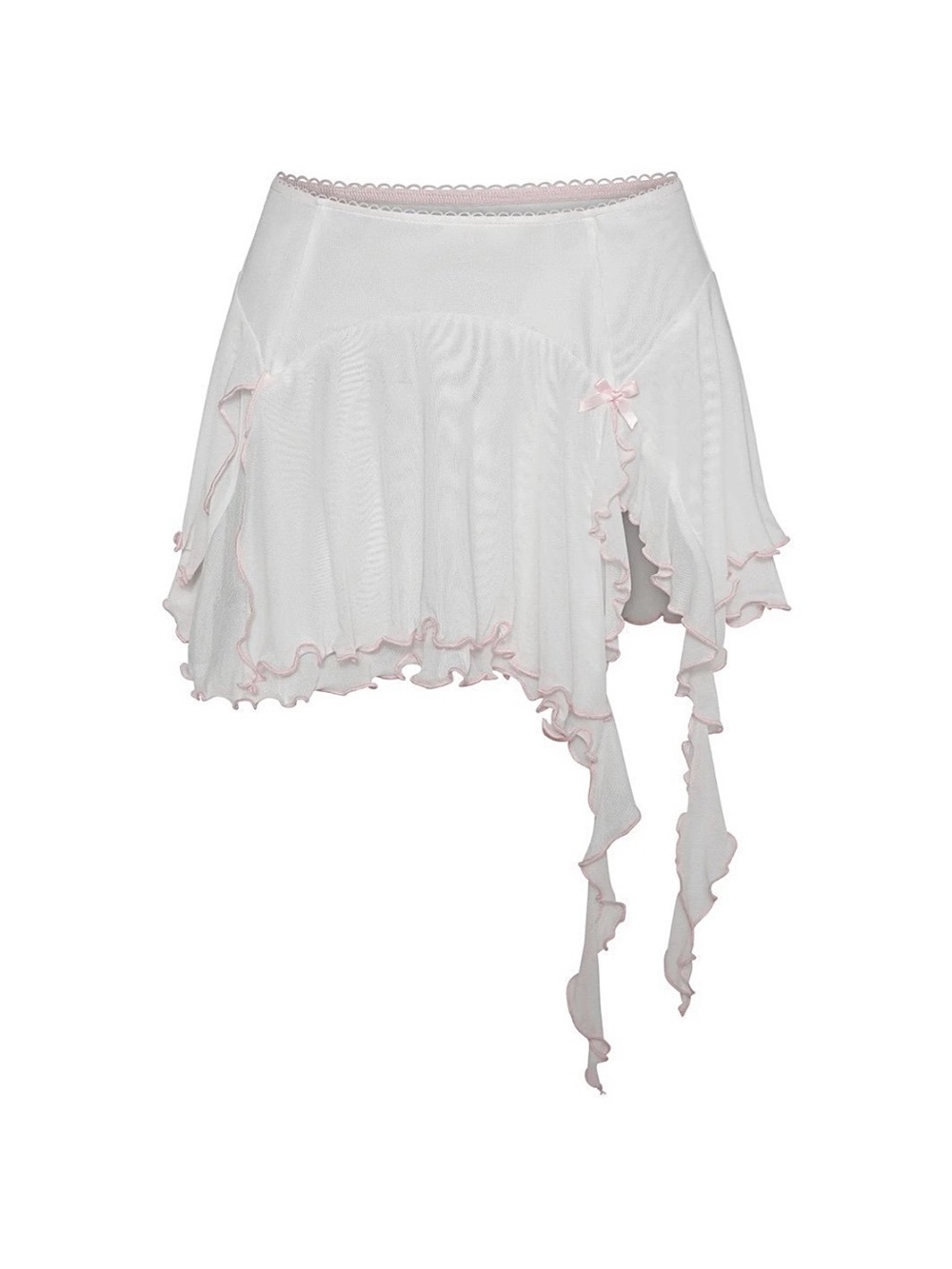 I.AM.GIA White Asymmetric Ruffle Mini Skirt with Pink Trim